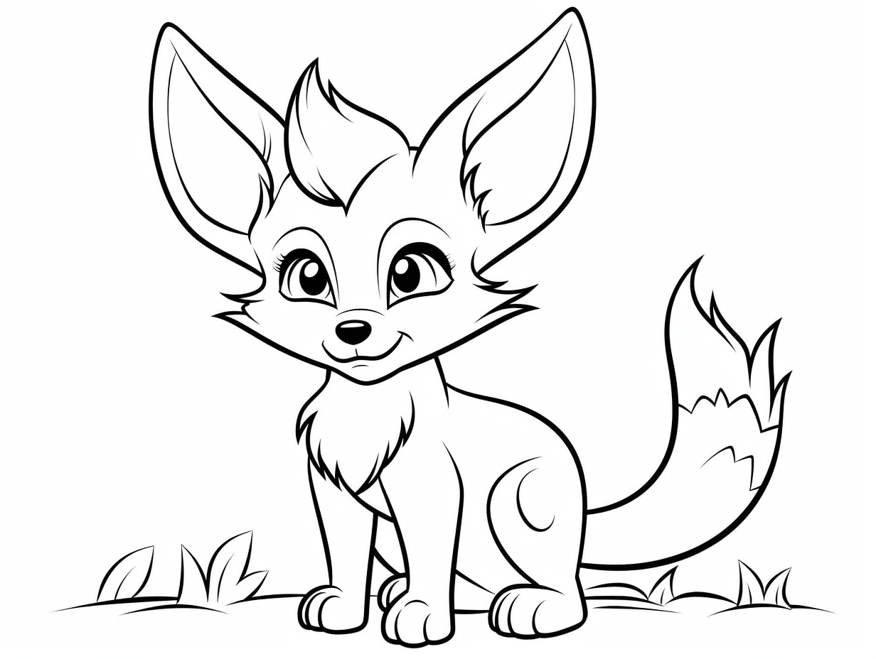 illustration of Fennec fox sketch to color