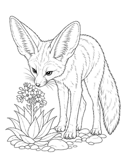 Free printable Fennec Fox Sniffing Desert Succulent coloring page