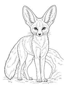 Free printable Fennec Fox Standing By Burrow coloring page