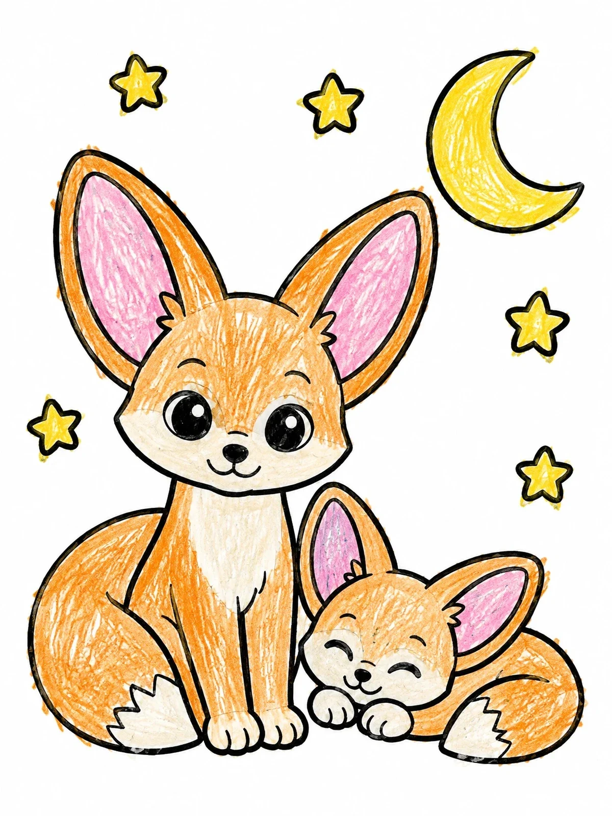 Colored example of the Fennec Foxes Under The Night Sky coloring page