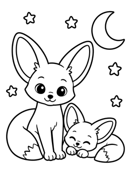 Free printable Fennec Foxes Under The Night Sky coloring page