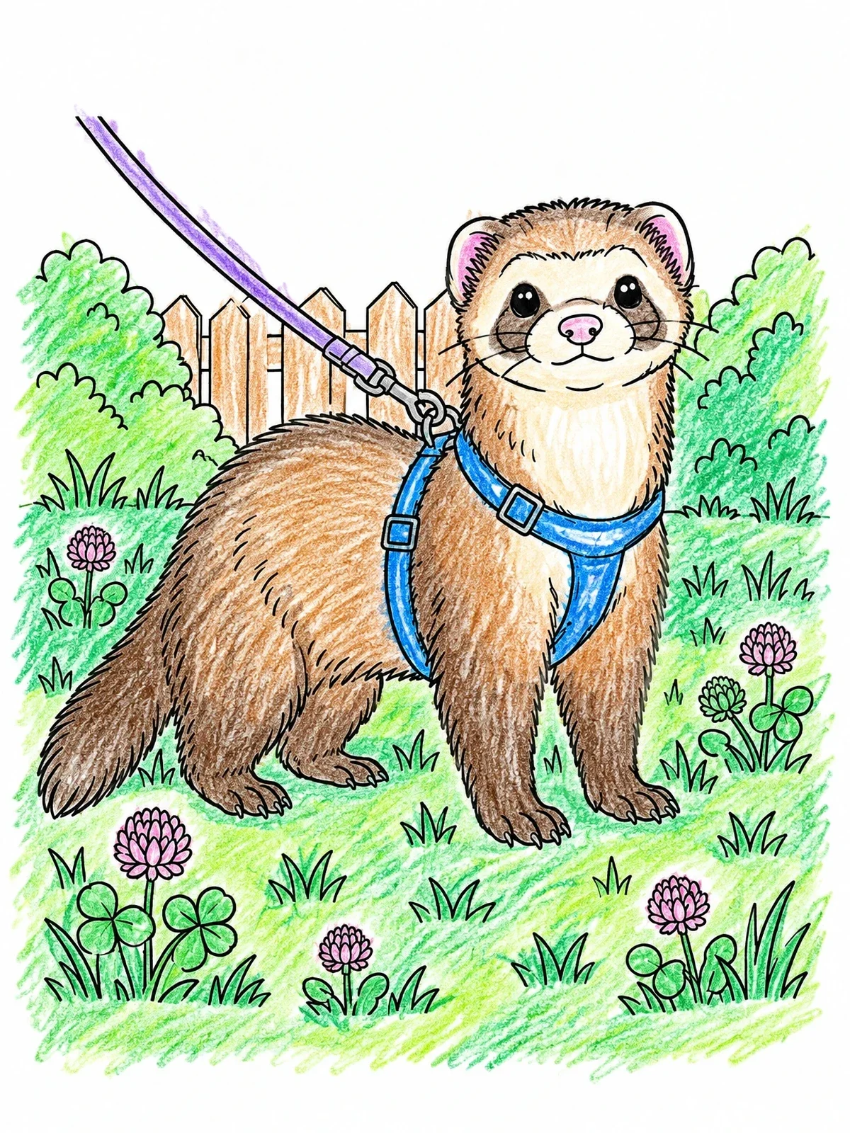 Colored example of the Ferret On Backyard Walk coloring page