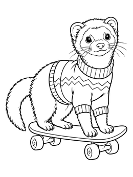 Free printable Ferret In A Sweater Skateboarding coloring page