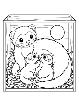 Free printable Ferret Mother With Cute Kits coloring page