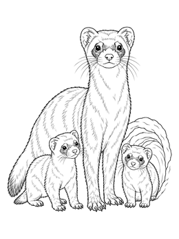 Free printable Ferret Mother With Kits coloring page