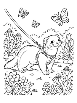 Free printable Ferret On A Garden Walk coloring page