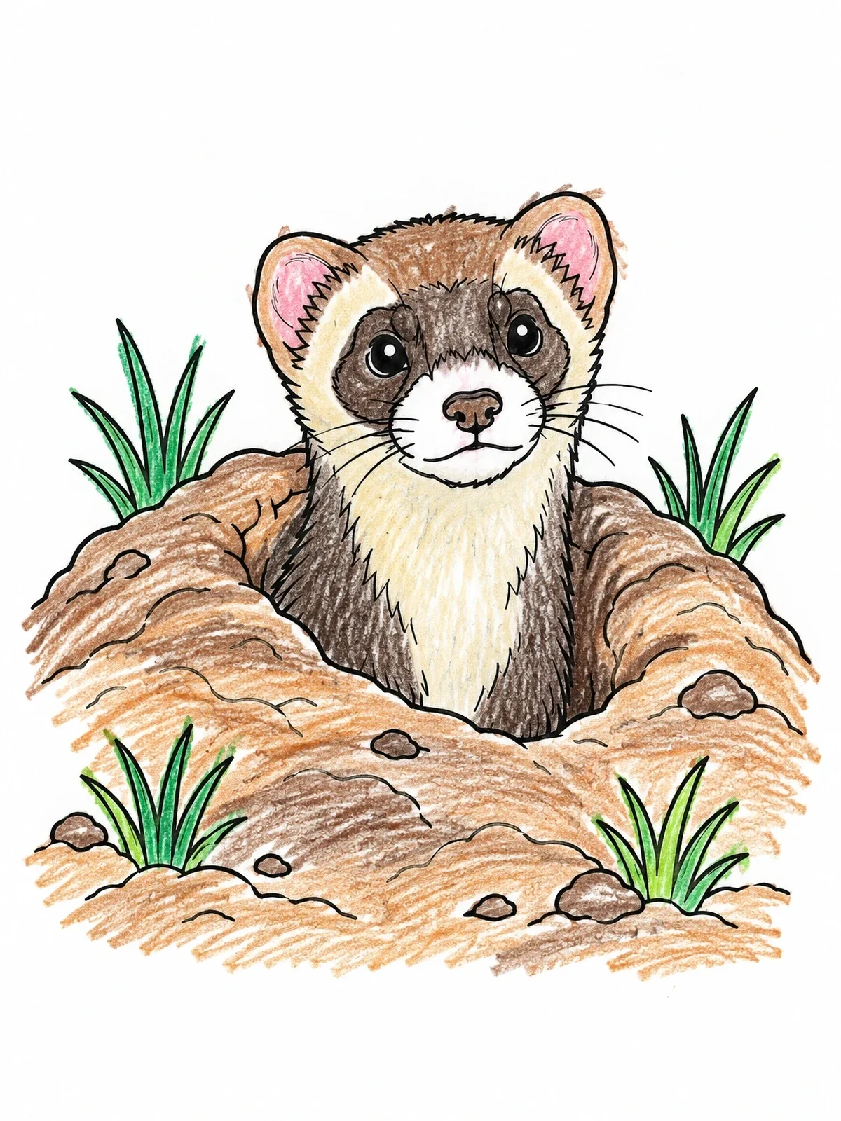 Colored example of the Ferret Peeking From Burrow coloring page