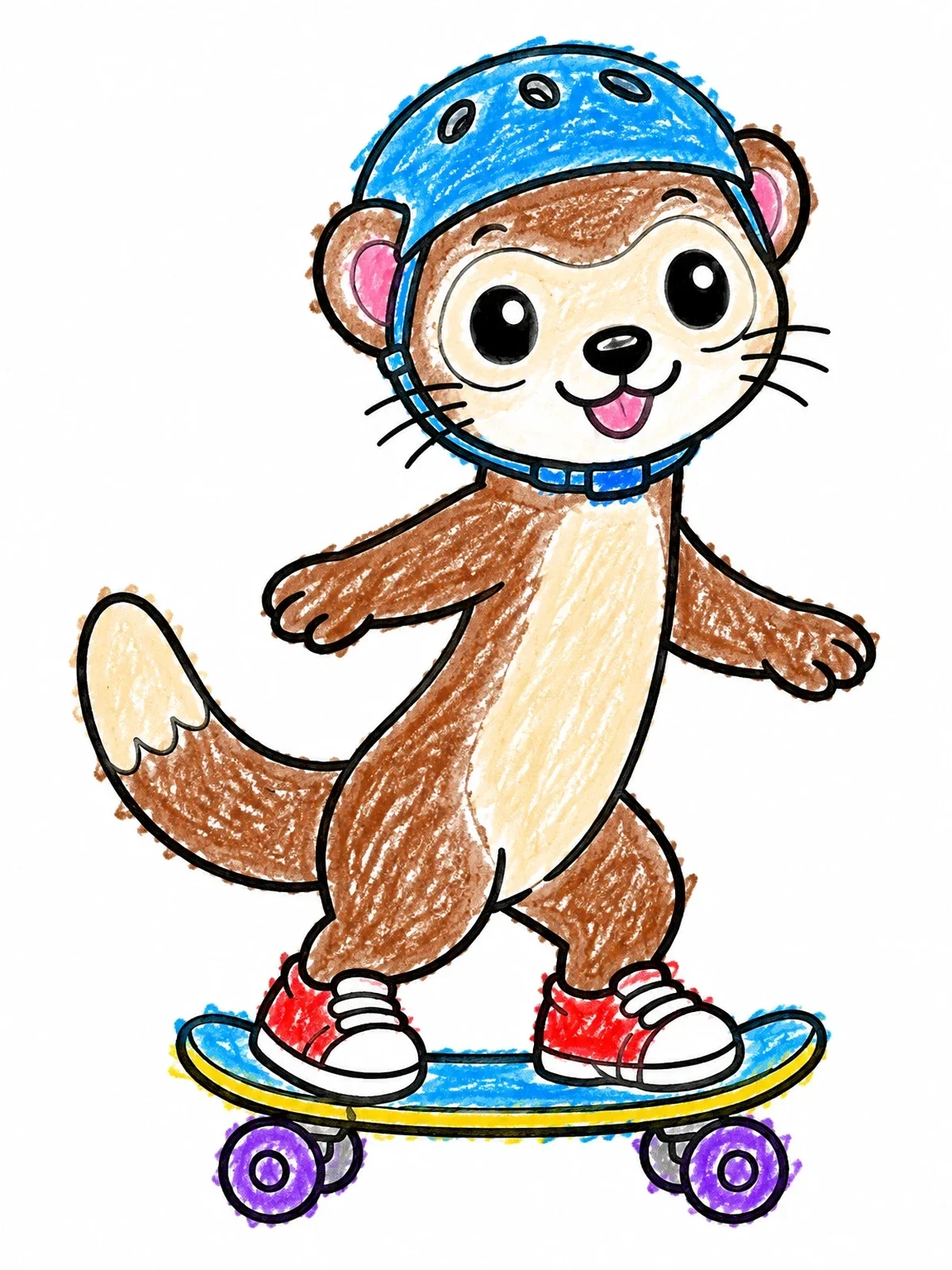 Colored example of the Ferret Riding A Skateboard coloring page