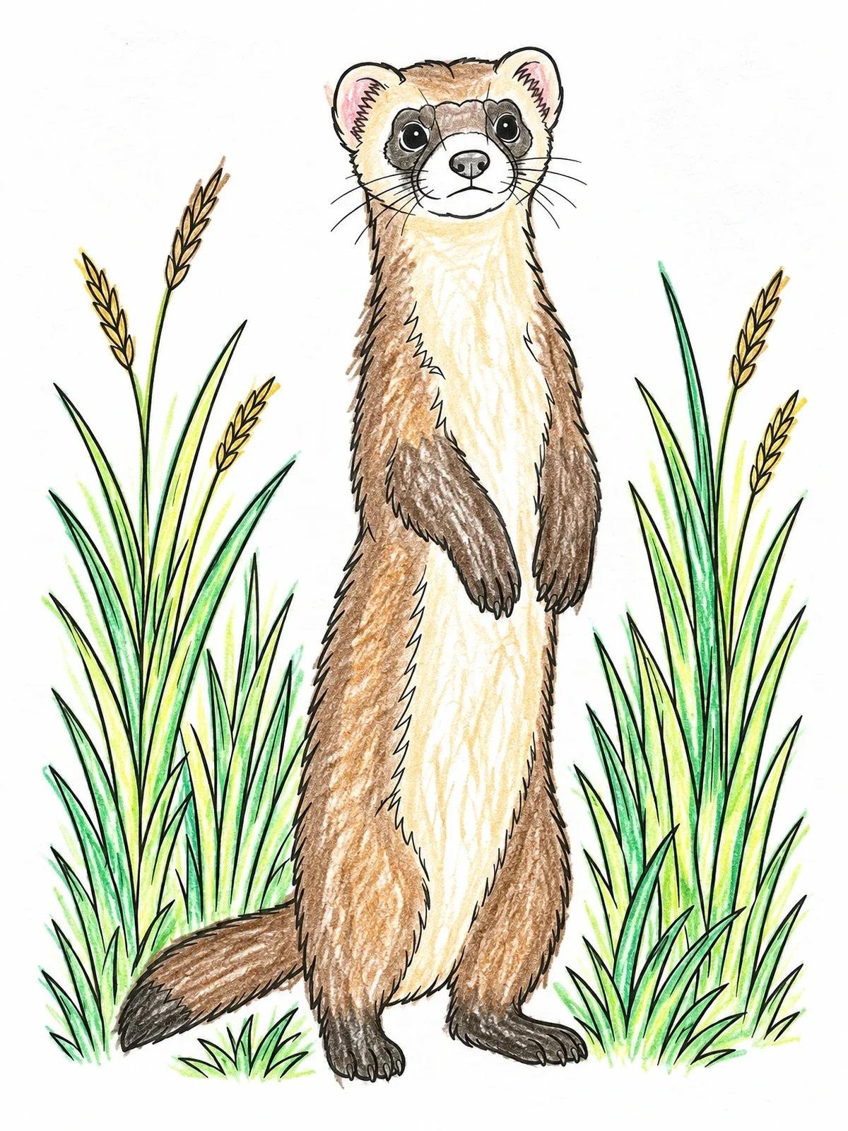 Colored example of the Ferret Standing In Prairie Grass coloring page