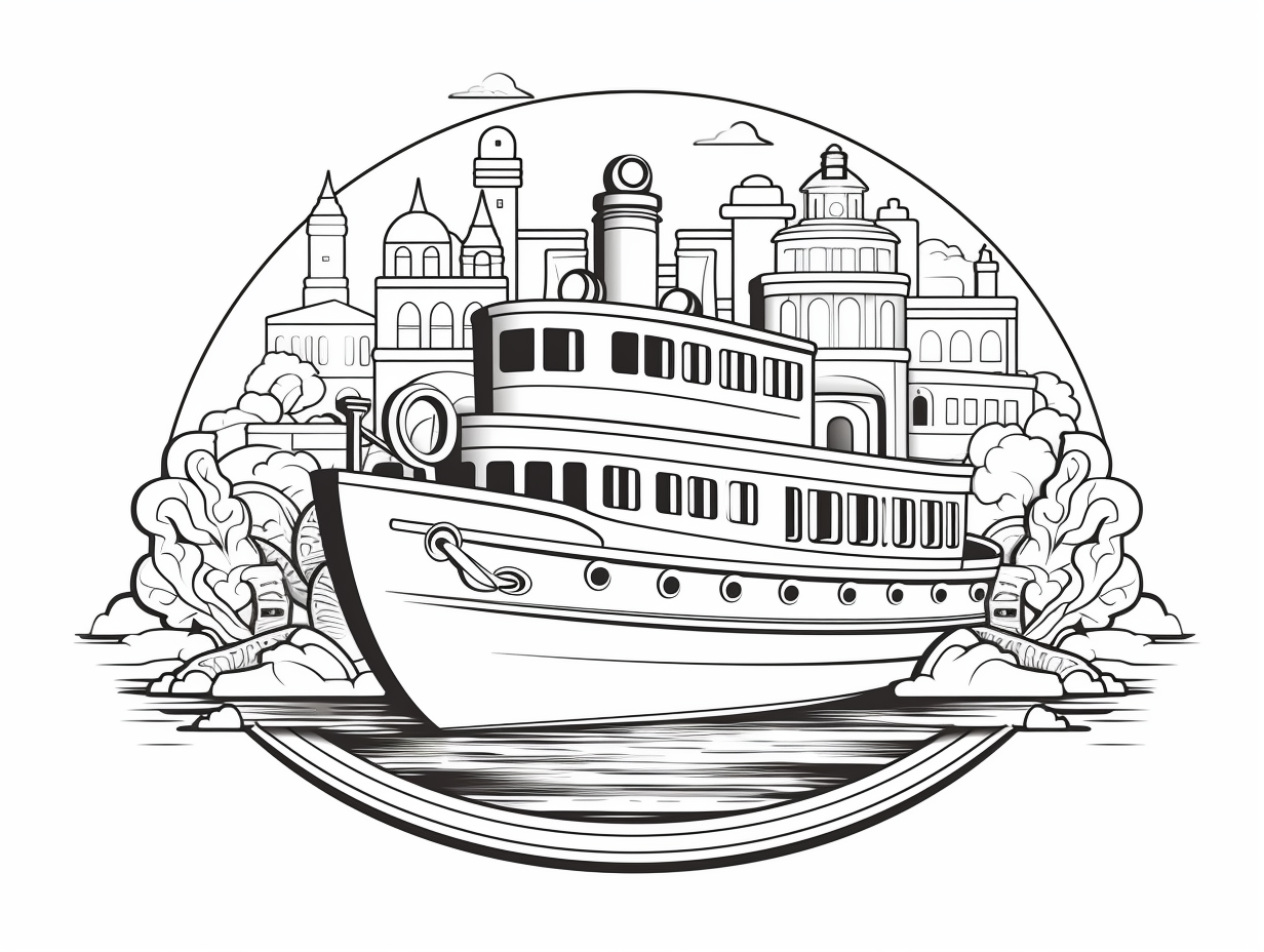 illustration of Ferry-boat adventure coloring page