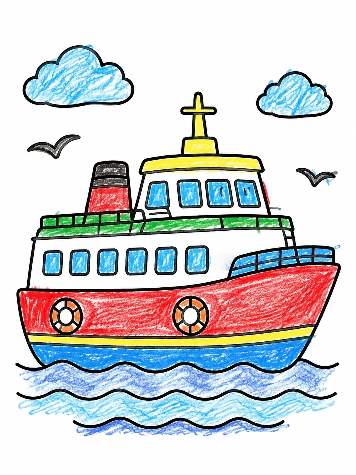 Colored example of the Ferry Boat Sailing On Calm Waters coloring page