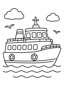 Free printable Ferry Boat Sailing On Calm Waters coloring page