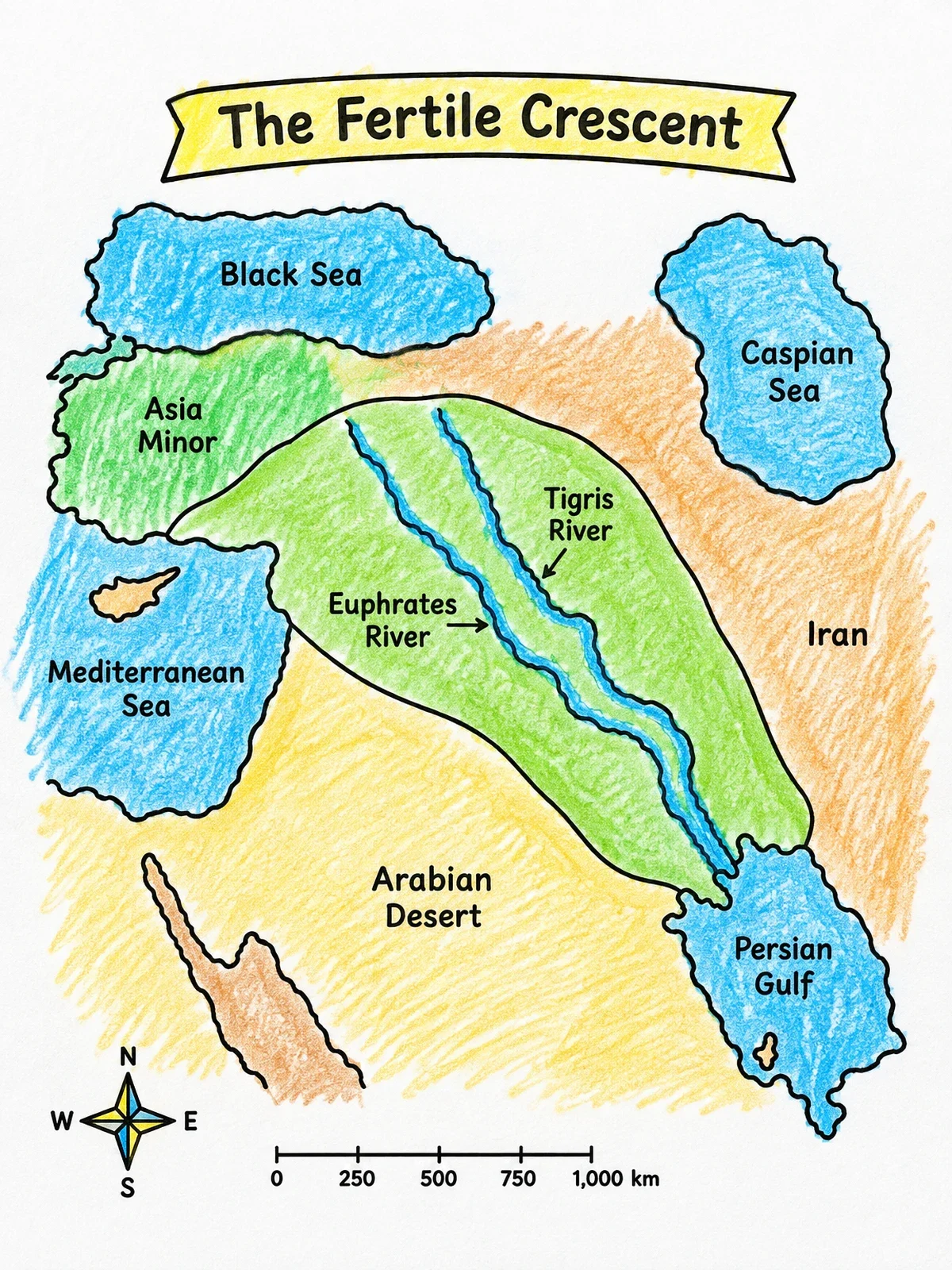 Colored example of the Fertile Crescent Historical Map coloring page