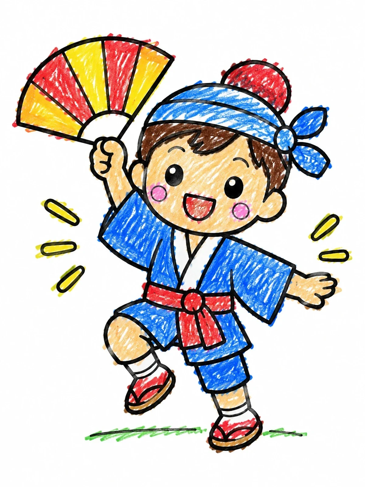 Colored example of the Festival Dancer With Japanese Fan coloring page