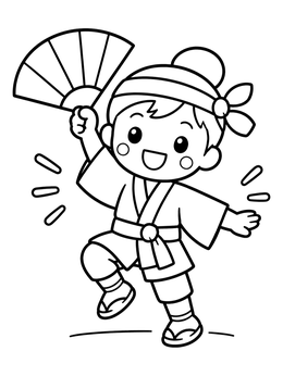 Free printable Festival Dancer With Japanese Fan coloring page