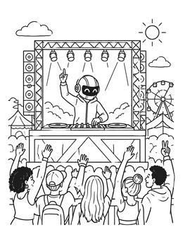 Free printable Festival Dj With Helmet On Stage coloring page