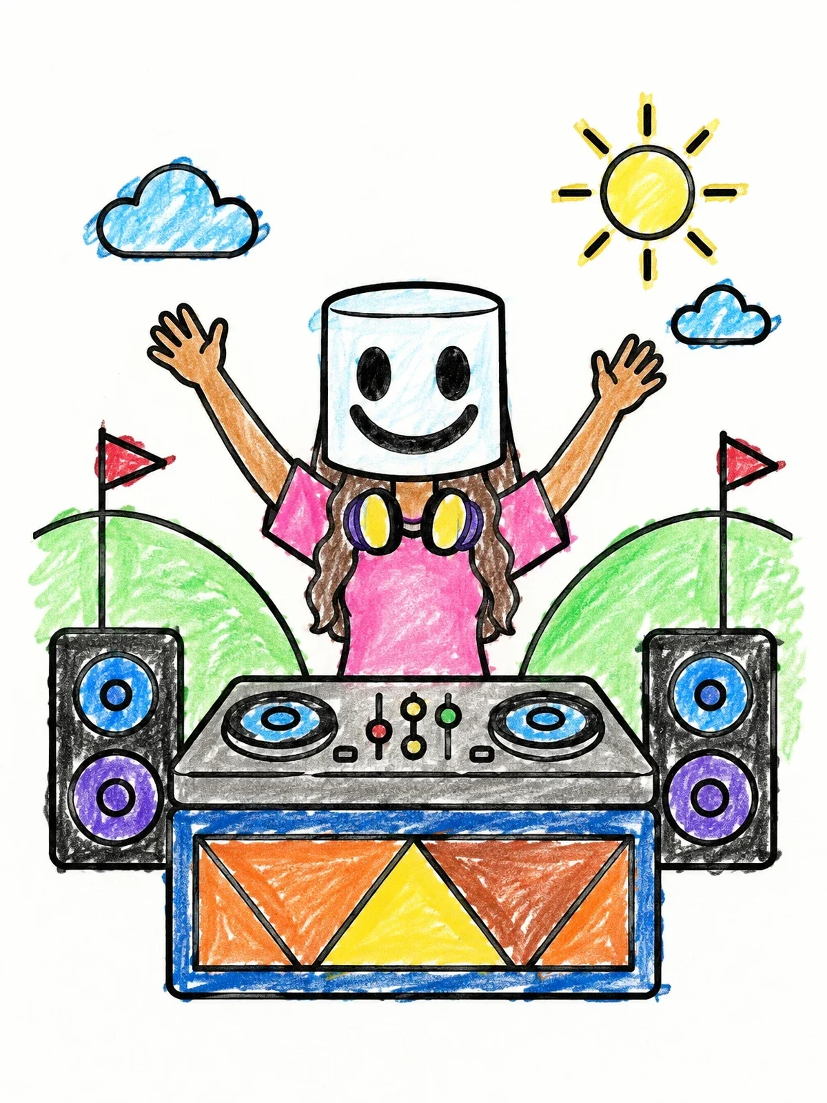 Colored example of the Festival Dj With Smiley Mask coloring page