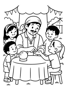 Free printable Festival Fortune Teller Palm Reading coloring page