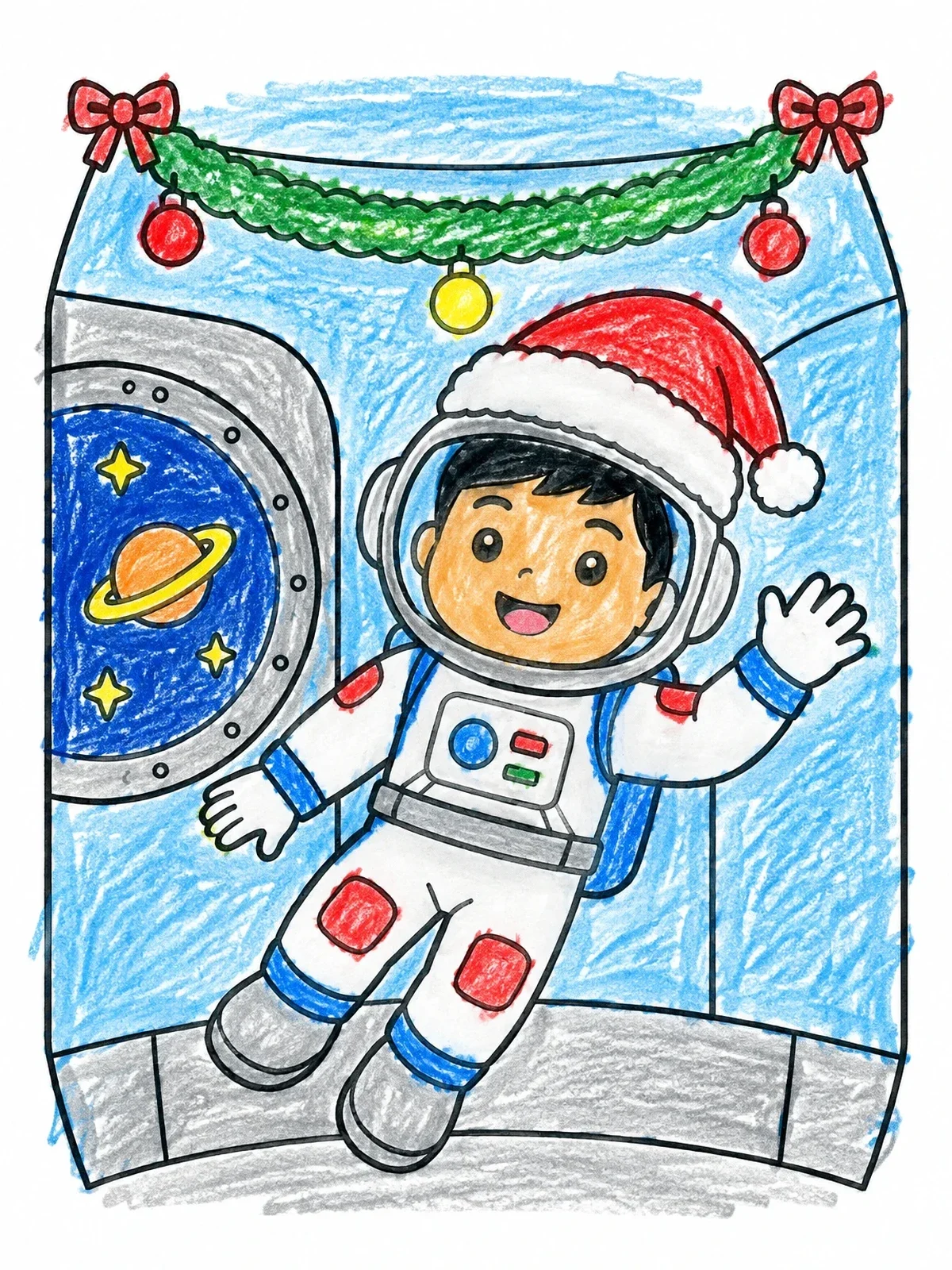 Colored example of the Festive Astronaut Floating In Space coloring page