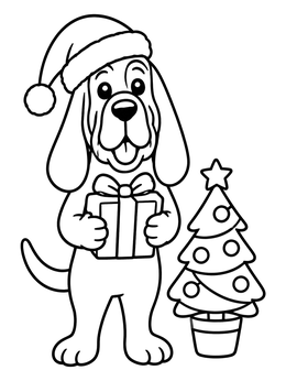 Free printable Festive Bloodhound With Christmas Present coloring page