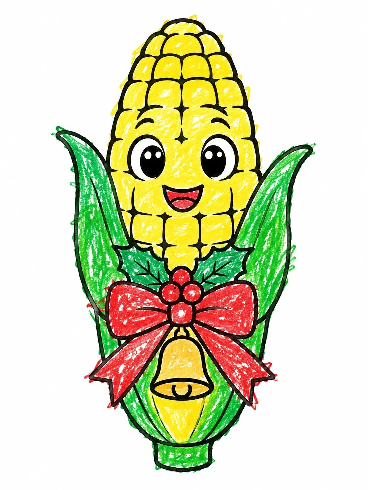 Colored example of the Festive Cartoon Ear Of Corn coloring page