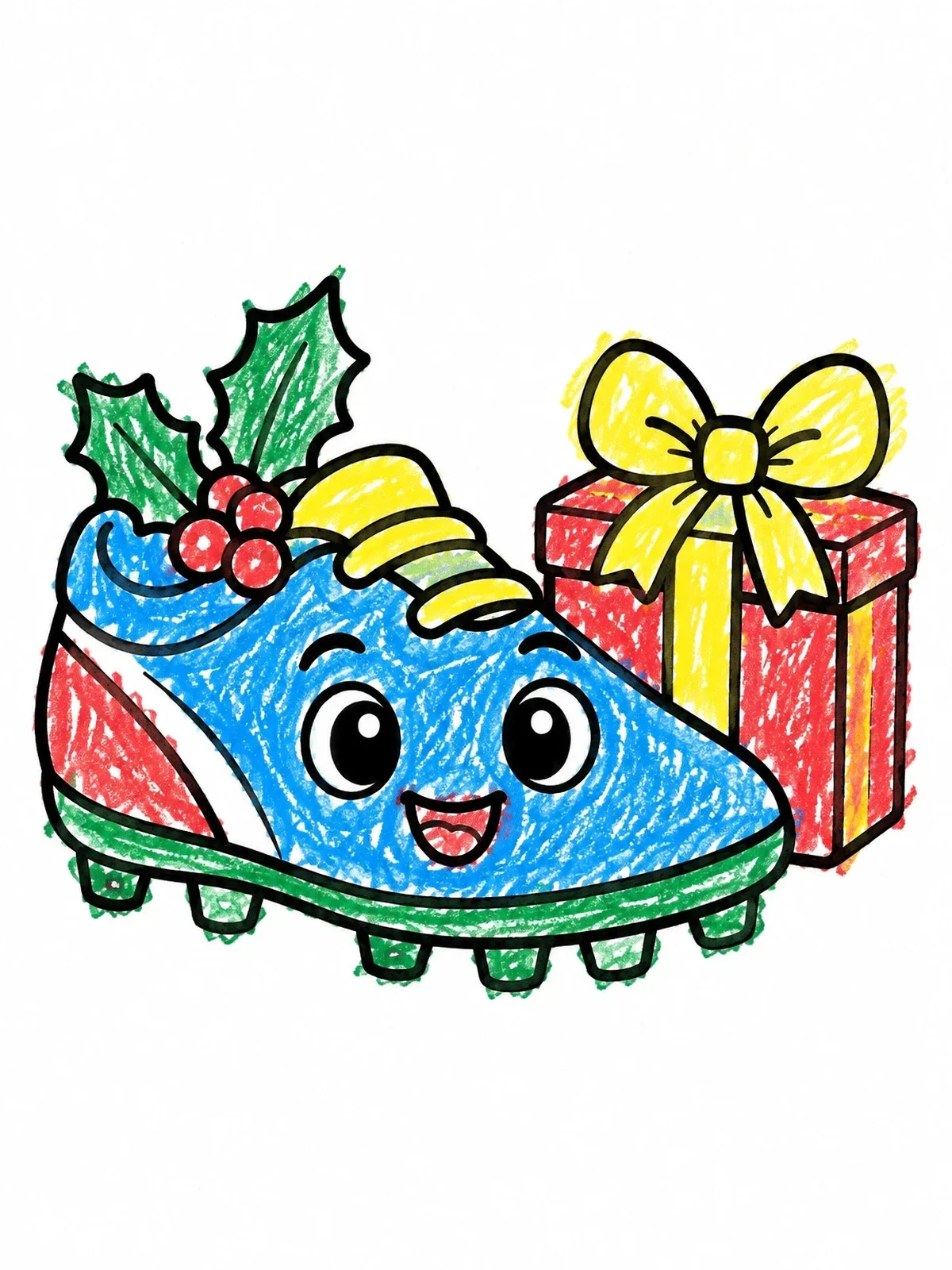 Colored example of the Festive Cartoon Soccer Cleat With Gift coloring page