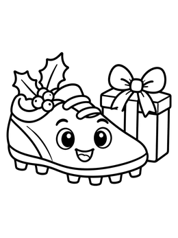 Free printable Festive Cartoon Soccer Cleat With Gift coloring page