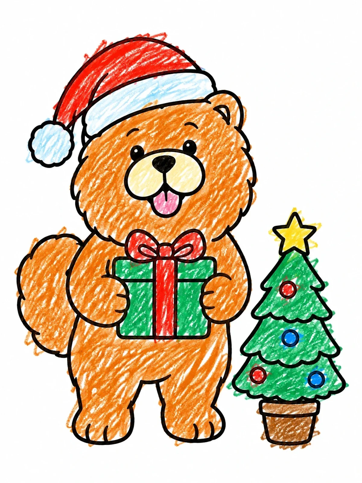 Colored example of the Festive Chow Chow With Christmas Gift coloring page