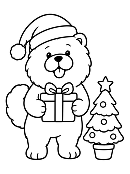 Free printable Festive Chow Chow With Christmas Gift coloring page