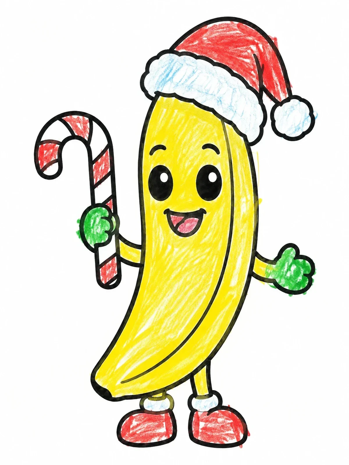 Colored example of the Festive Christmas Banana With Candy Cane coloring page