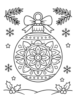 Free printable Festive Christmas Bauble Mandala coloring page