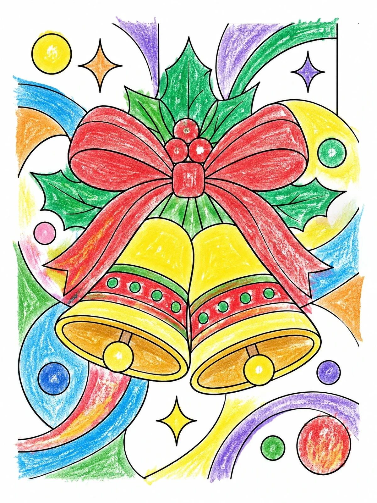 Colored example of the Festive Christmas Bells With Ribbon coloring page