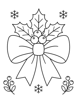 Free printable Festive Christmas Bow With Holly coloring page