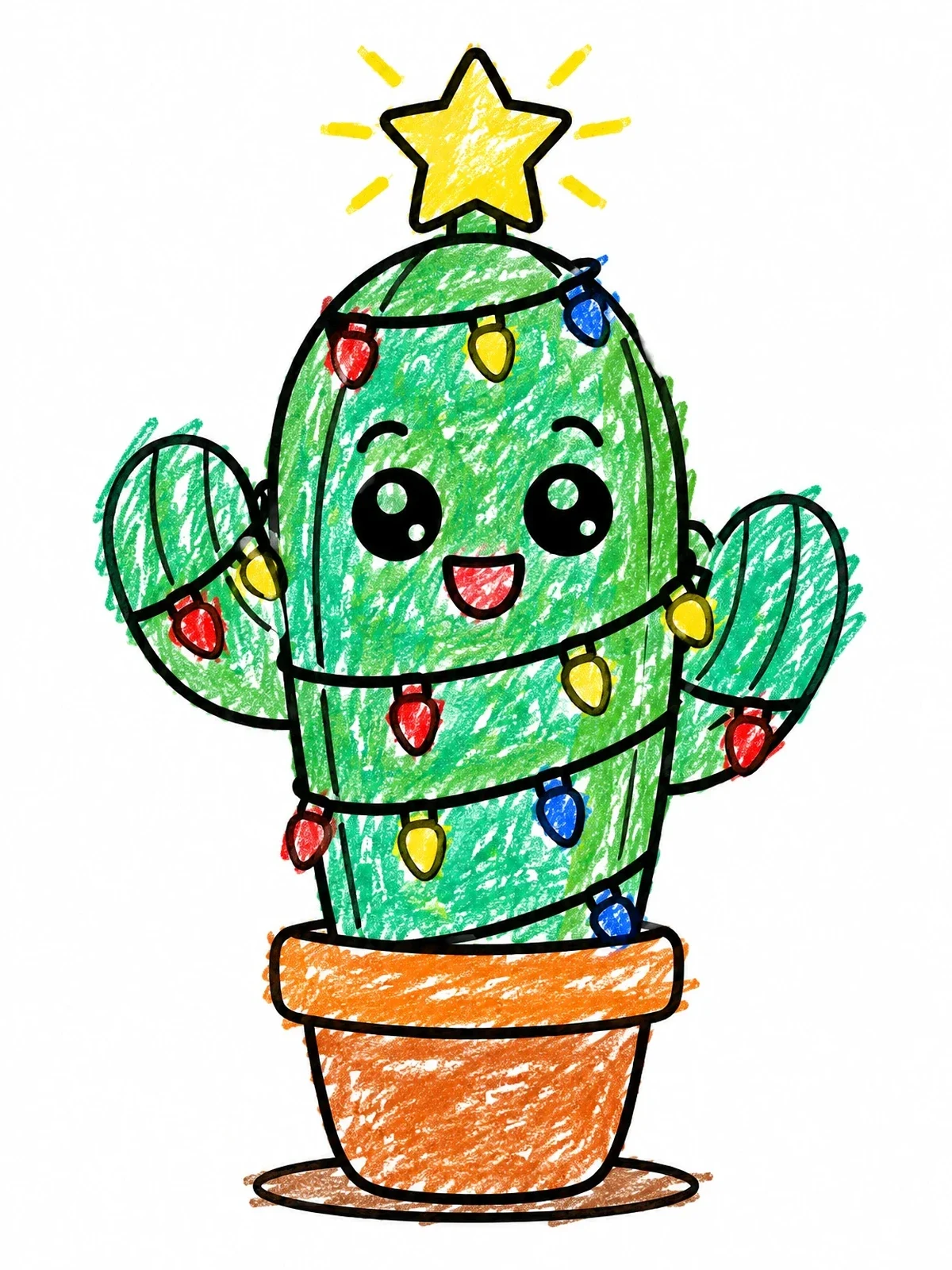 Colored example of the Festive Cactus With Christmas Lights coloring page