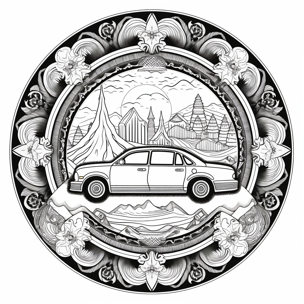illustration of Festive Christmas car mandala page