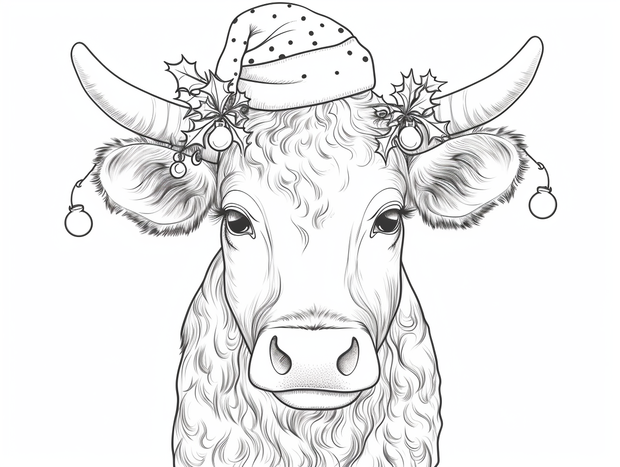 illustration of Festive Christmas cow coloring