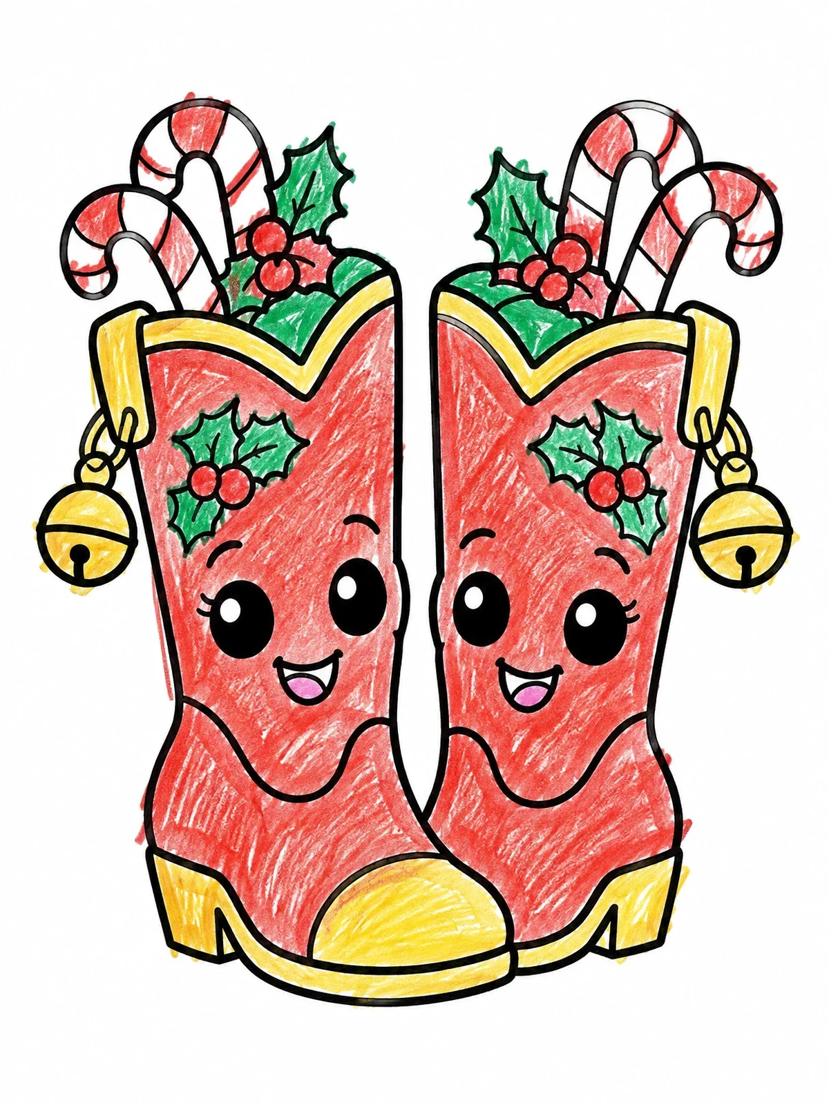 Colored example of the Festive Christmas Cowgirl Boots coloring page