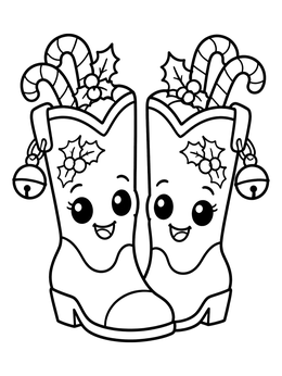 Free printable Festive Christmas Cowgirl Boots coloring page