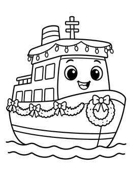Free printable Festive Christmas Ferry Boat coloring page