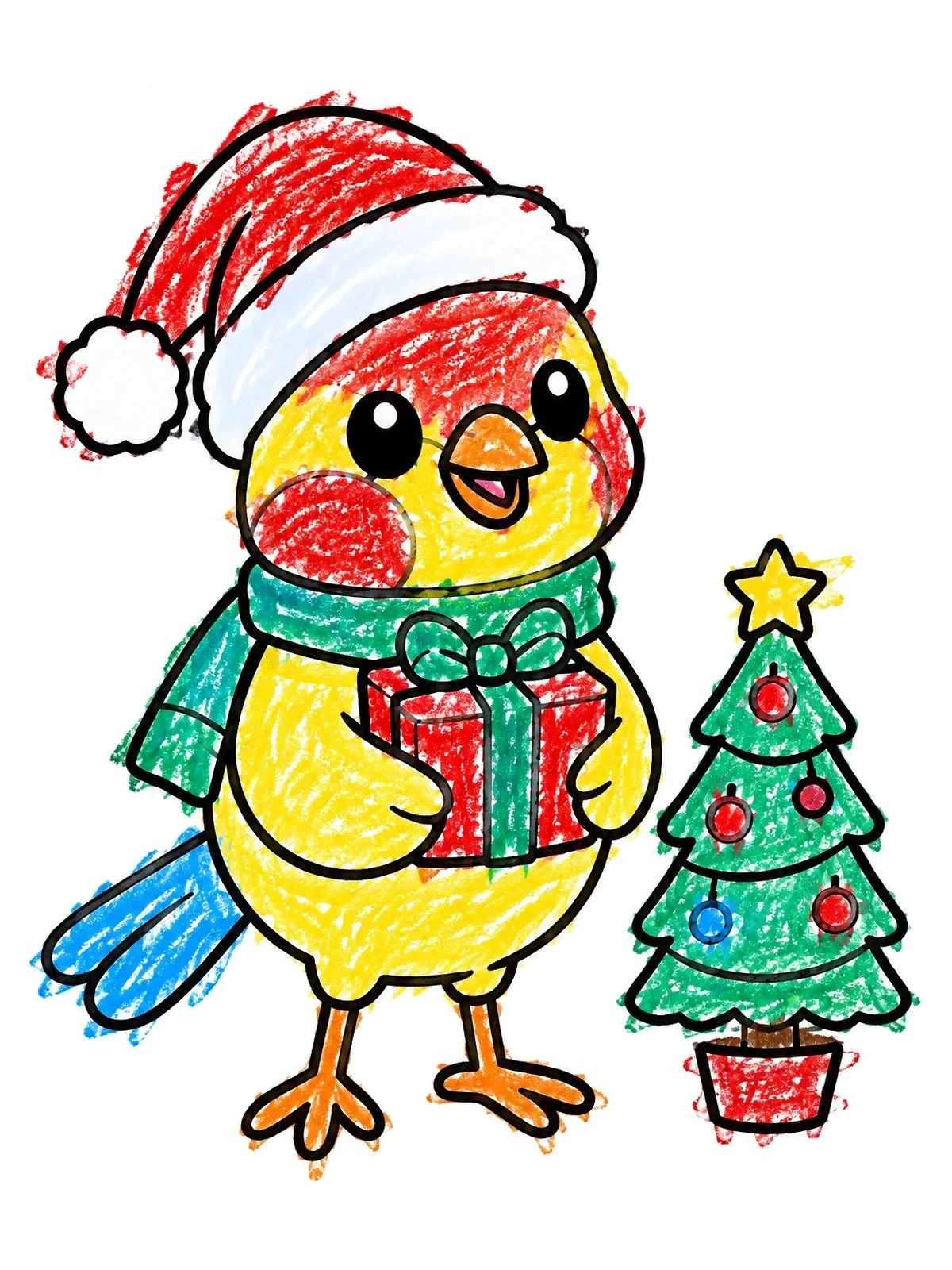 Colored example of the Festive Finch Celebrating Christmas coloring page