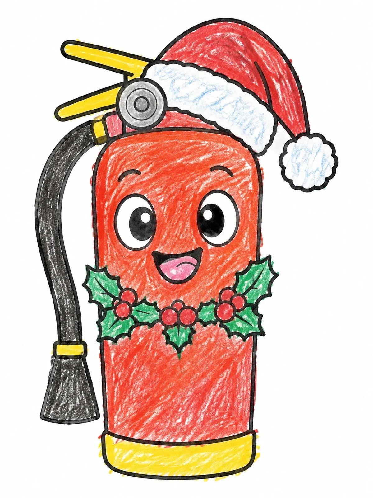 Colored example of the Festive Christmas Fire Extinguisher coloring page