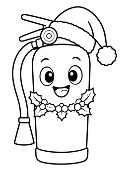 Free printable Festive Christmas Fire Extinguisher coloring page
