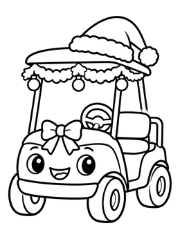 Free printable Festive Christmas Golf Cart Cartoon coloring page
