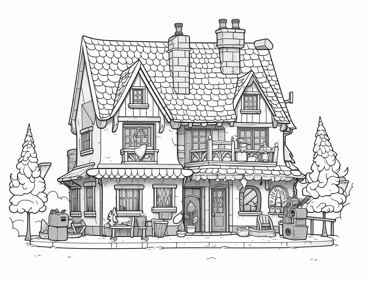 illustration of Festive Christmas house coloring