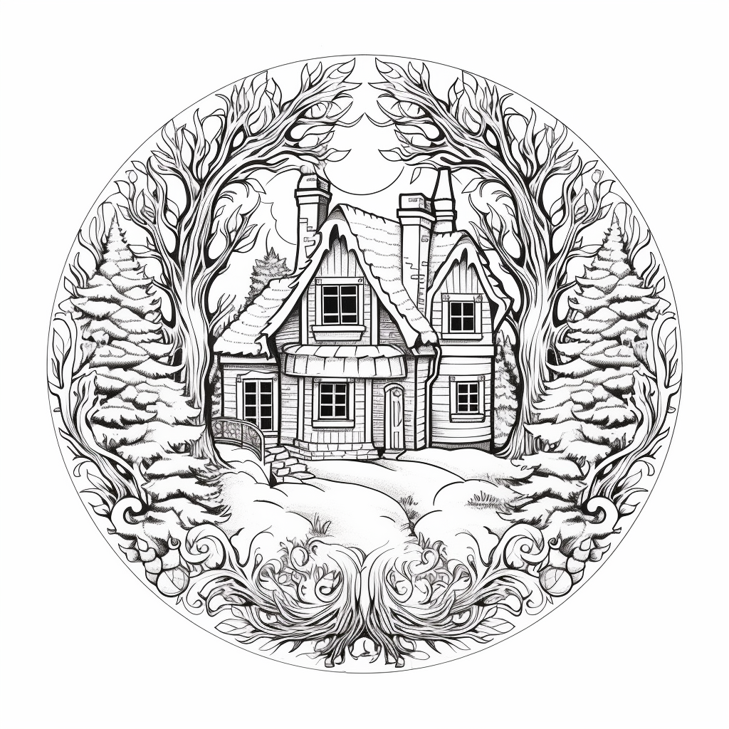 illustration of Festive Christmas house mandala coloring