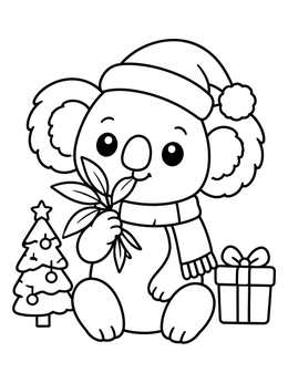 Free printable Festive Koala With Holiday Tree coloring page