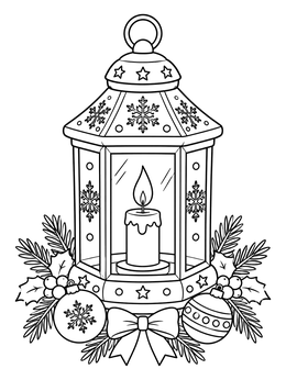 Free printable Festive Christmas Lantern With Candle coloring page