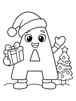 Free printable Festive Letter A With Santa Hat coloring page