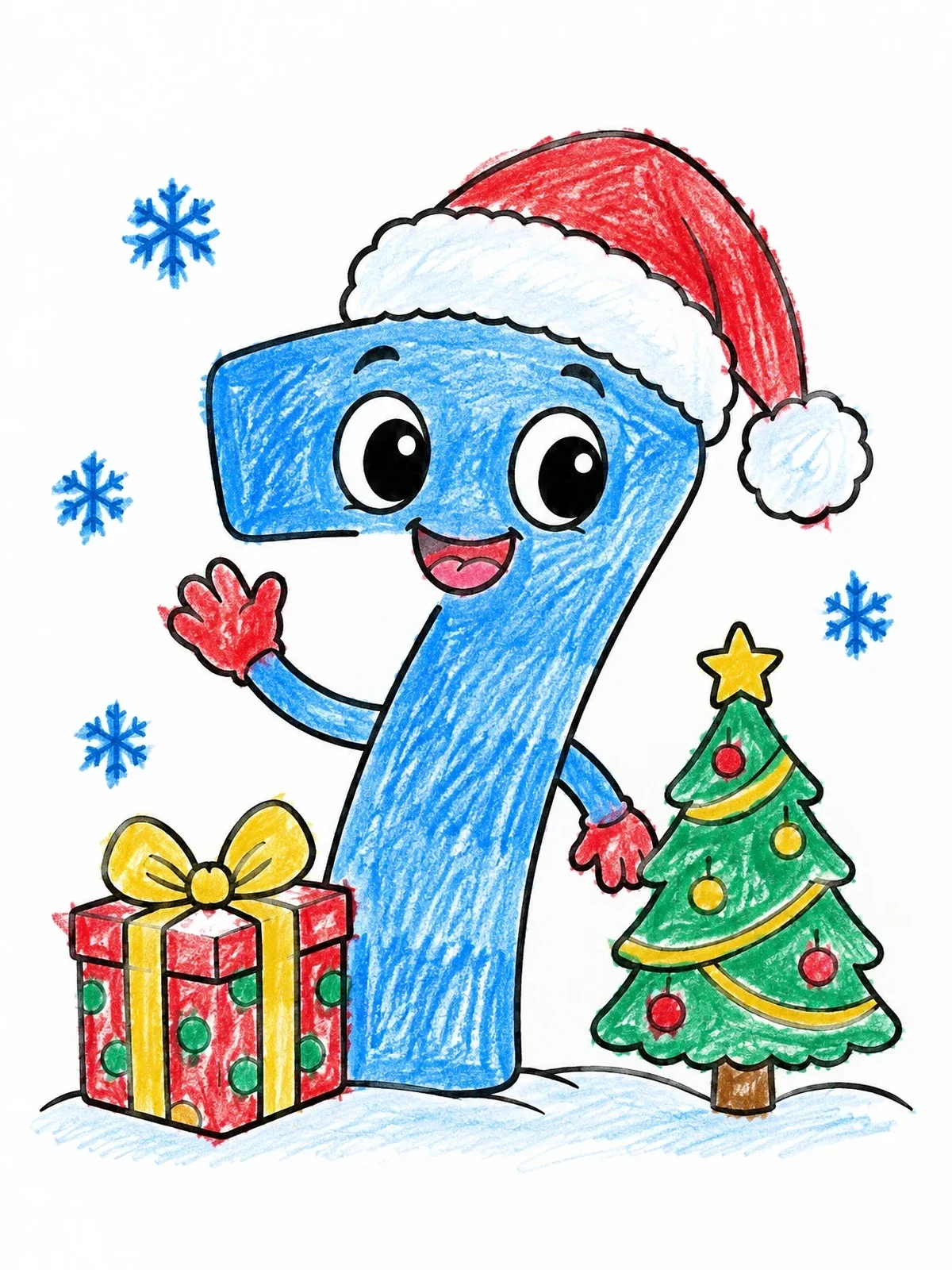 Colored example of the Festive Christmas Number Seven coloring page