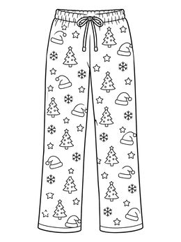 A cozy pair of christmas pajamas coloring page covered in holiday patterns.